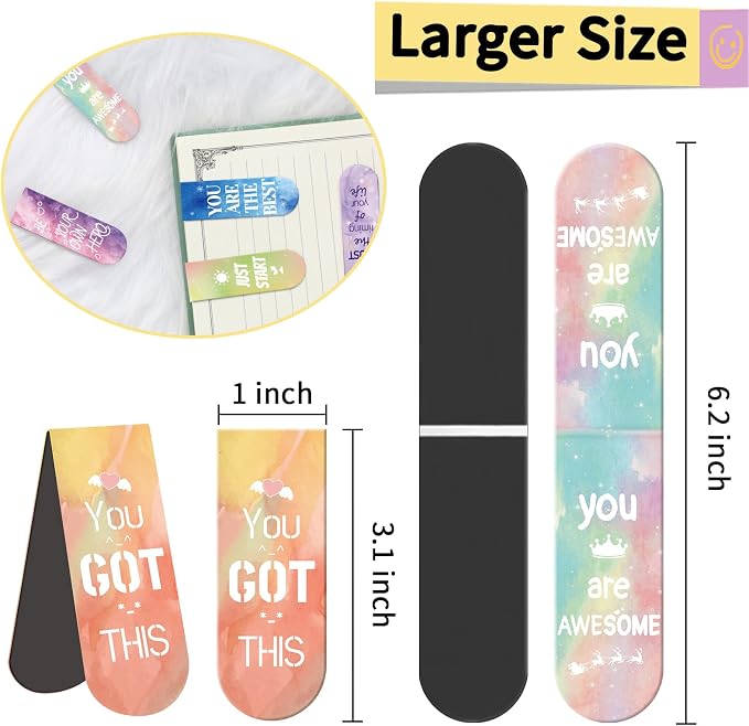Kaluofan Larger Size 15PCS Inspirational Magnetic Bookmarks, Double Sided Magnet Book Markers Page Clip for Students Teachers Reading Supplies