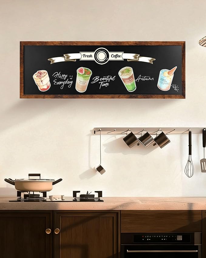 Magnetic Chalkboard for Wall, Long Chalk Board, Wall Hanging Menu for Restaurant, Food Truck, Kitchen, Chalk Board for Kitchen, Bar & Home Decor 11.8" x 35.4"（Brown-3090）