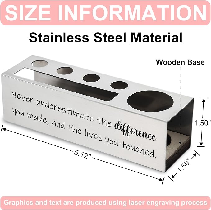 Inspirational Stainless Steel Pencil Holder with Quote for Desk, Gift for Coworker Teacher Nurse Friend, Office Organizer for Sticky Notes Pens Scissors Ruler, Motivational Desktop Decor - FBA383