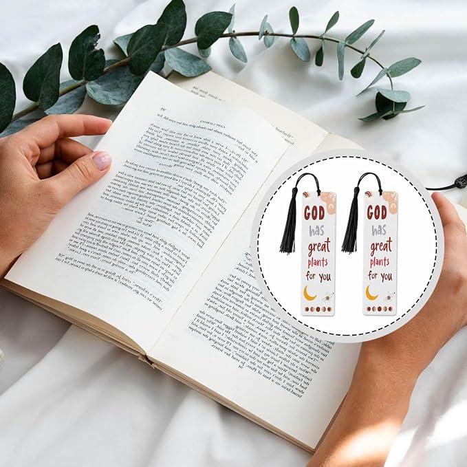 Bible Verse Bookmarks 5 Pcs with Tassels Christian Boho Orange Wooden Bookmarks for Reading Women Students Teacher Reader