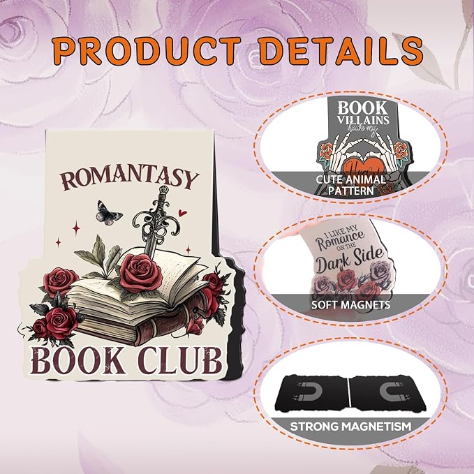 Wxiben Dark Romance Magnetic Bookmark - 8 PCS Gothic Magnetic Bookmarks Skeleton Flower Book Mark Magnets Romantasy Page Marker Clip Gift for for Women Girls Dark Romance Reader Students Teachers