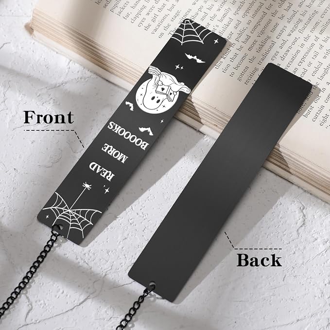 Halloween Metal Bookmarks Gifts - Cool Spooky Book Marks for Reading Women Men Funny Boo Basket Stuffers Black Page Marker for Horror Lovers Bookish Readers Kids School Office Accessories