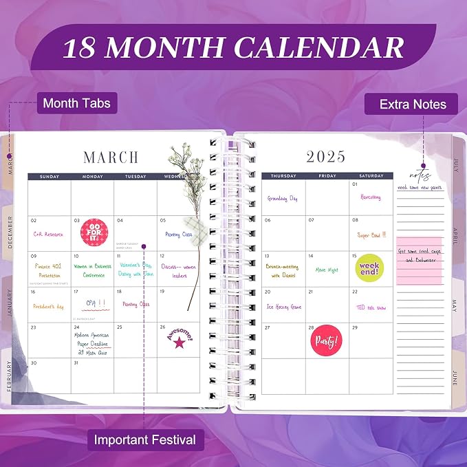Planner 2026-2027, 18 Months Large Academic Daily Weekly Monthly Planner Organizer, July. 2026 - Dec. 2027, 8.5x9.8" Agenda with Page Tabs, Separator Page, Pocket Folder, Bookmark, Stickers & Sticky Note Set