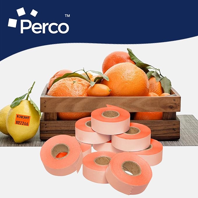 Perco Fluorescent Red Garvey 2216 Pricing Labels for Garvey 22-66/22-77/22-88 Two Line Pricing Gun - 36 Rolls, 4 Sleeve - 36,000 Pricemarking Labels and 4 Inker Included