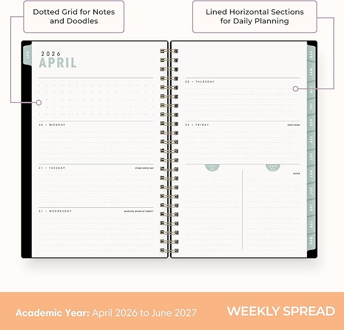 Blue Sky Brook Gossen 15 Month 2026-2027 Weekly and Monthly Academic Year Planner Calendar, April 2026 - June 2027, 5" x 8", Flexible Cover With Zip Pouch, Wirebound, Laminated Tabs, Storage Pocket, Rainbow City
