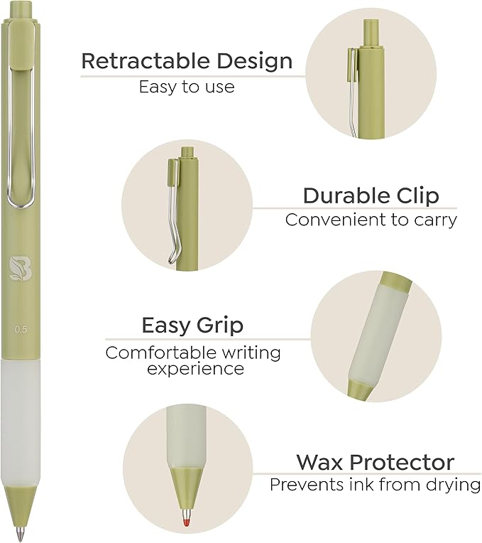 BLIEVE - Aesthetic Highlighters and Gel Pens With Soft Ink and Chisel Tip, Bible Highlighters and Pens No Bleed, Dry Fast Easy to Hold, for Bible Journaling Planner School Supplies (EARTHY)