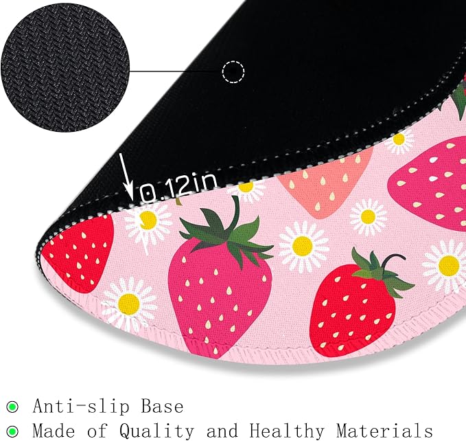 Gctriki Strawberry Mouse Pad, with Stitched Edge Non-Slip Rubber Base, Small Round Comfortable Computer Mousepad for Laptop Gaming Work, Pink Office Desk Accessories for Her