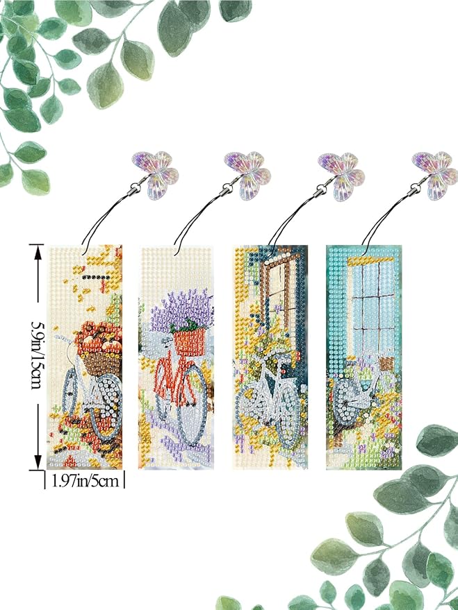 4PCS Diamond Art Bookmarks DIY Bicycles Diamond Painting Bookmarks for Adults Book Lovers Beginners DIY Crafts, Christmas New Year Graduation Birthday Gift