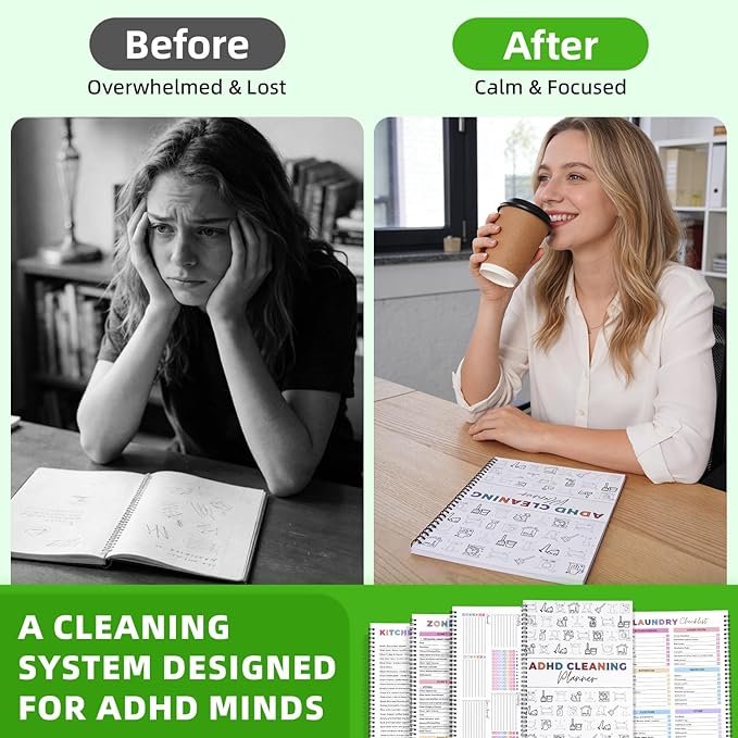 ADHD Cleaning Planner for Adults – Undated Daily, Weekly & Monthly Cleaning Schedule & Checklist – Household Chores Organizer Notebook for Home（2 pack）