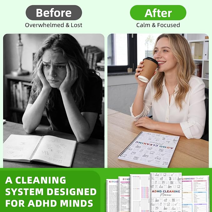 ADHD Cleaning Planner for Adults – Undated Daily, Weekly & Monthly Cleaning Schedule & Checklist – Household Chores Organizer Notebook for Home Management, Routine Tracking & Family Cleaning Tasks