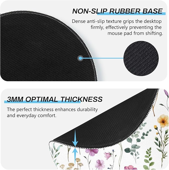Gctriki Beautiful Flowers Round Mouse Pad, Small Comfortable Desk Mat with Stitched Edges & Non-Slip Rubber Base, Washable Mousepad for Computer Laptop, Office Home Decor Gift for Women Teacher