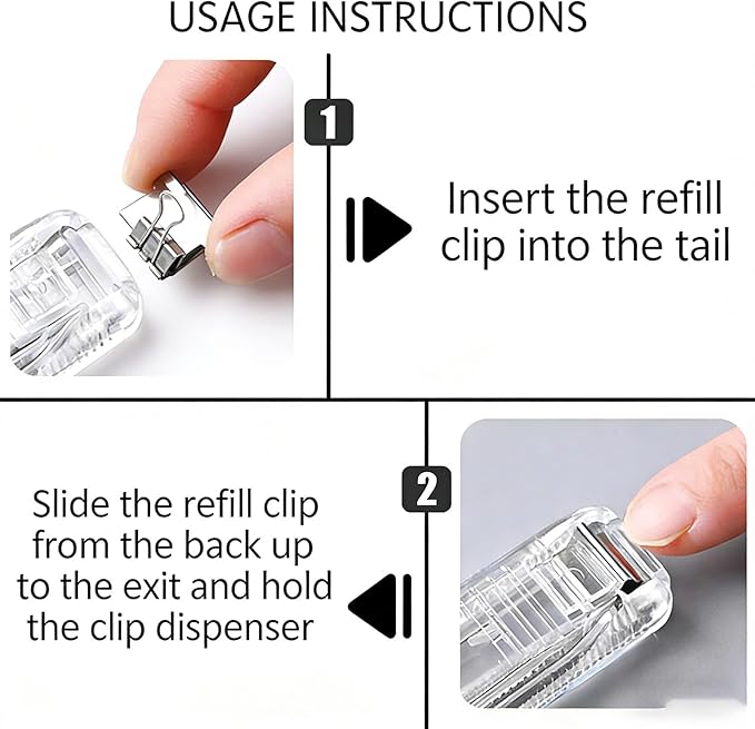 Portable Binder Clip Stapler - Includes 100 Reusable Clips, Compact No-Hole Binding Refillable Handheld Design, Portable Binder Clip Stapler for Office School Home Document Organization (Black*2)