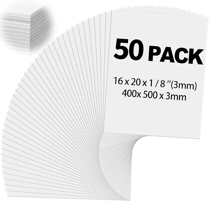 Frienda Foam Boards Thickness Foam Poster Boards for Presentation Board for School Crafts Office Art Projects(16 x 20 Inch,White,50 Pack)