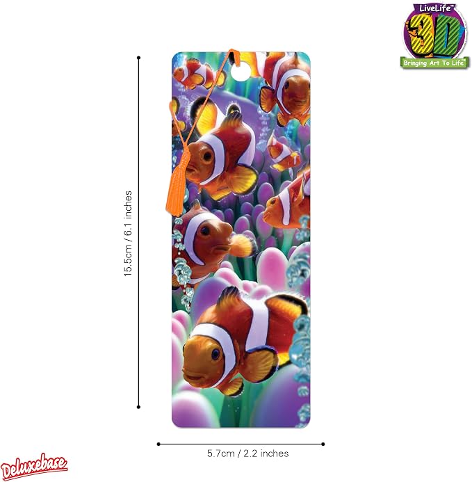 3D LiveLife Bookmark - Clown Fish from Deluxebase. Cute Lenticular Fish Page Marker. Animal Themed Accessories for Book Lovers. Small Gifts for Men, Women, Writers and Teachers.