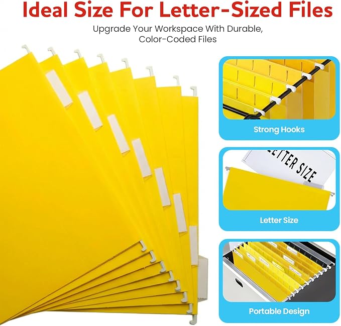 Yellow Hanging File Folders – 8 Pack, Letter Size File Organization Folders for Home, Office, School & Filing Cabinets