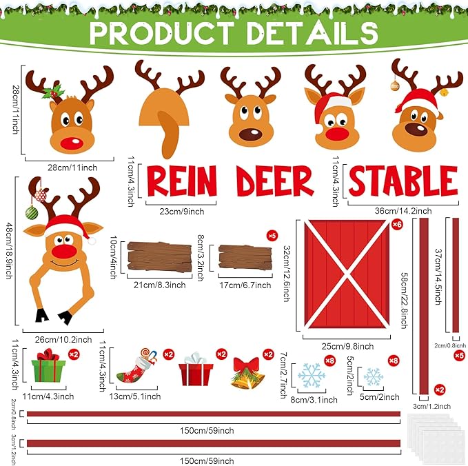 Christmas Deer Bulletin Board Decorations Set Xmas Reindeer Stable Christmas Elk Winter Classroom Paper Cutouts for Holiday School Home Wall Supplies