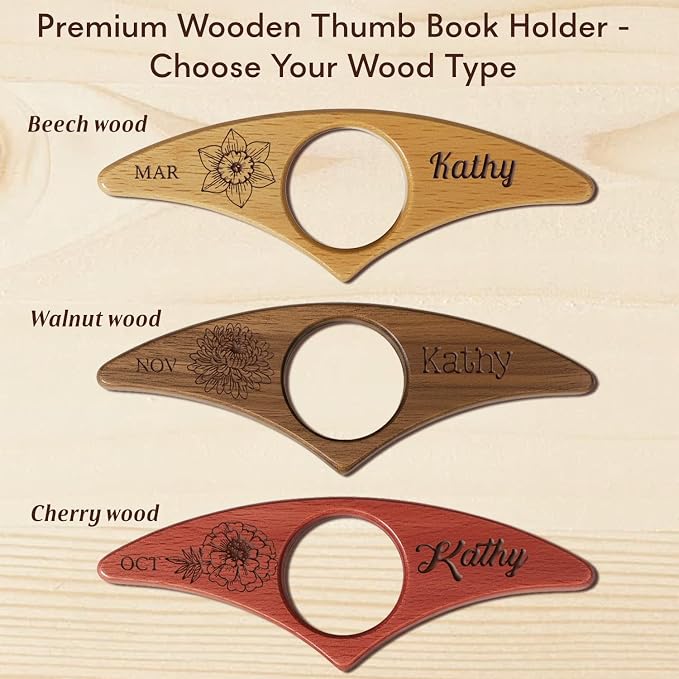 Custom Book Page Holder, Thumb Book Page Holder, Personalized Wooden Page Holder for Reading, Gifts for Book Lovers Teachers Appreciation Gifts on Birthday (Brithday Flower Style)