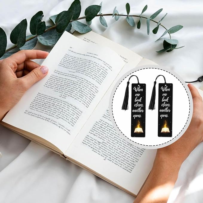 When One Books Bookmarks 5 Pcs Books Glitter Black Wooden Bookmark with Tassels for Reading Book Lovers Gift Office School Readers Teacher