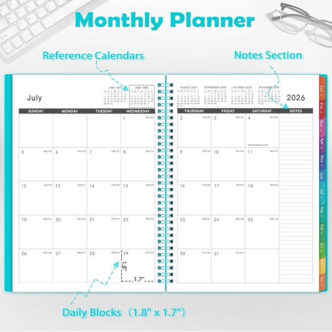 2026-2027 Monthly Planner - July 2026 - December 2027, 18 Months Planner Calendar 2026-2027, 9" x 11", Colorful Monthly Tabs, Suitable for School & Work