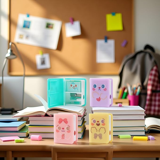 1Pc Multicolor Cute Dual Purpose Book Pencil Sharpener Eraser, Cute Cartoon Student Eraser Pencil Sharpener Writing and Correction Supplies