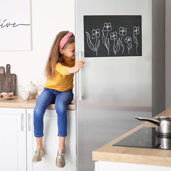 PATIKIL 41x20 Dry Erase Board Magnetic Sheet, 1 Sheet Thick Magnetic Dry Erase Blackboard, Refrigerator Black Board with Adhesive for Manage Plan Schedule Calendar DIY Menu List to Do
