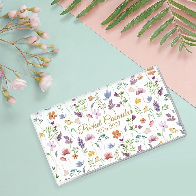 Pocket Calendar 2026-2027 for Purse, 2026-2027 Pocket Planner 24 Months with Soft Waterproof Cover and Premium Paper, 6.5" x 3.5", Bloom