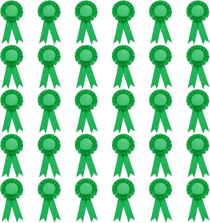PATIKIL Green Polyester Blank Award Ribbon, 30 Pcs, 15.5 x 8 cm, Classic/Casual, Perfect for Competitions, Graduations, Weddings, Parties