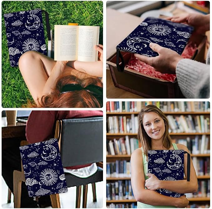 Polyester Book Sleeve Sun Moon Book Cover with Zipper and Front Pocket Birthday Gift for Students Teachers and Books Lovers 13.4inch x 9.45inch 1pc