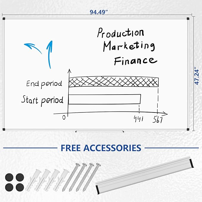 XBoard Magnetic Dry Erase Board 96 x 48 Inches Wall-Mounted, 4'x8' Presentation Whiteboard with Marker Tray, Aluminum Frame White Board for School Office