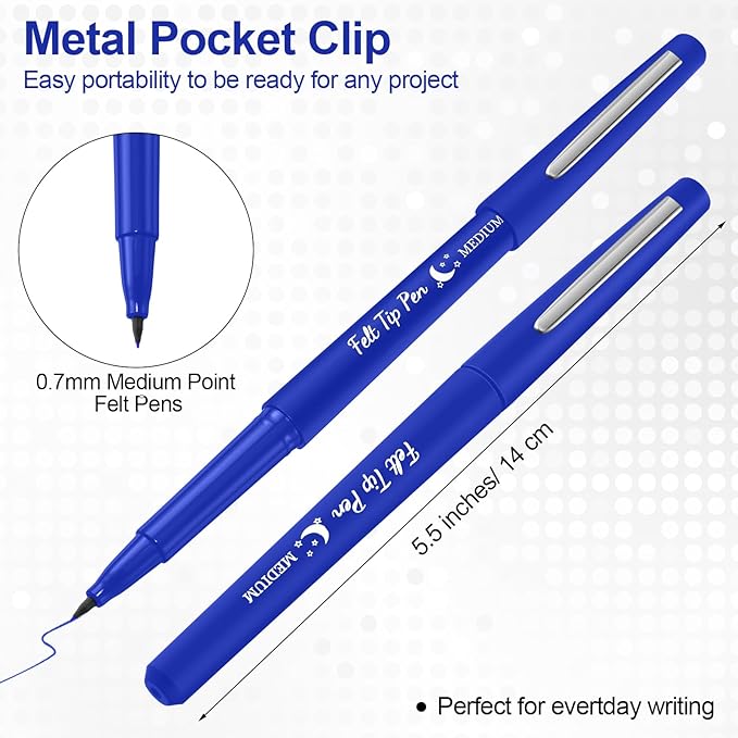 Fuyoooo 36 Pcs Dark Blue Felt Tip Pens 0.7mm Medium Point Felt Tip Marker Pens Bulk, No Smear, Quick Dry for Journaling Planner Writing Note-taking Art Office and School Supplies