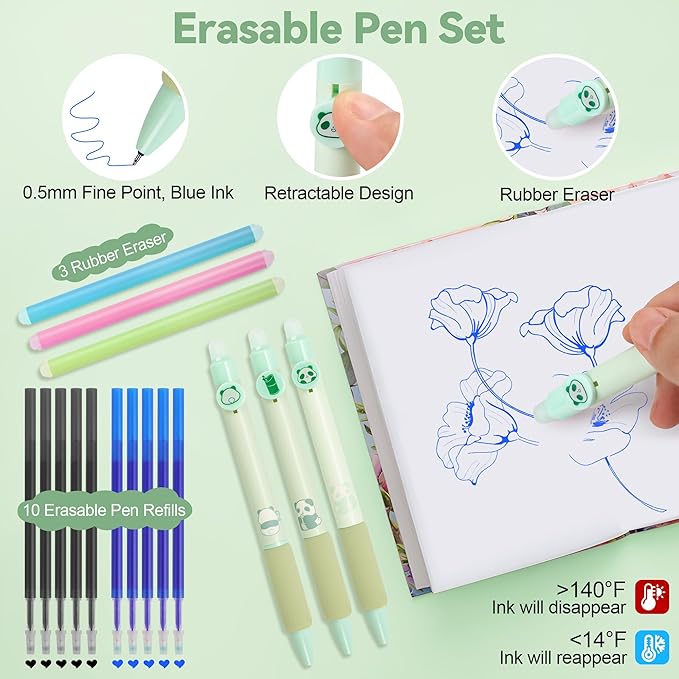 DazSpirit 61 PCS Aesthetic School Supplies with Cute Pencil Case, Pastel No Bleed Highlighters, Gel & Erasable Pens, Mechanical Pencils, Refills, Complete Essentials Stationery Kit for Students, Green