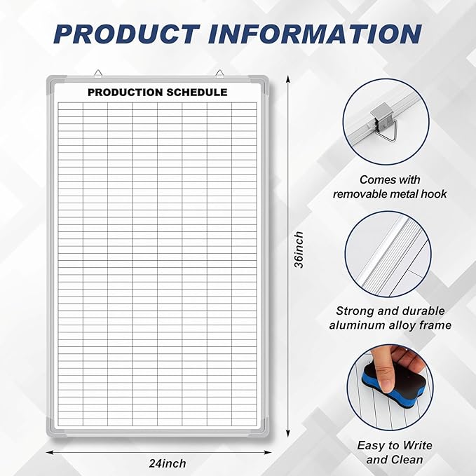 AmazingSpark Lined Whiteboard Blank Grid Aluminum Frame Dry Erase Board Reusable Wall Mounted Board for Scheduling, to Do Lists Weekly Planning Home Work(36 x 24 Inch,Product Schedule)