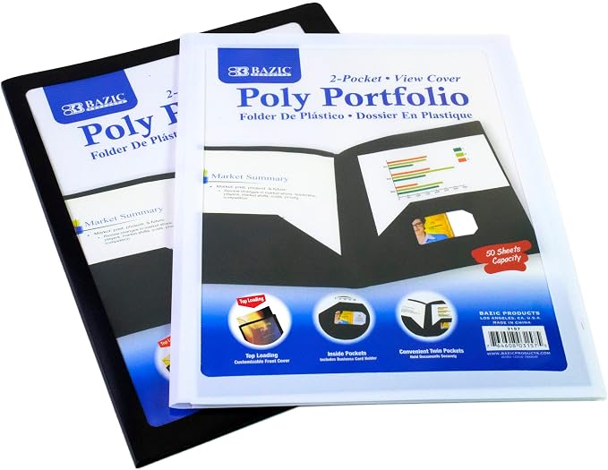 BAZIC Products 2-Pocket Poly Portfolio with View Cover, for Filing Office Home, Case of 48