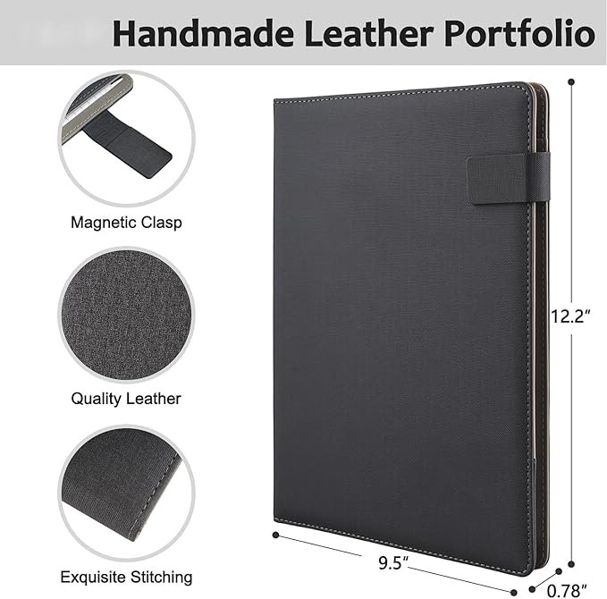 Men Padfolio for Coworker Employee, Portfolio Binder, Organizer Portfolio Folder, with Phone Stand, Card Slots, Earphone Holder, Cable Pocket, Men Christmas, Anniversary, Birthday, Fathers Day, Black