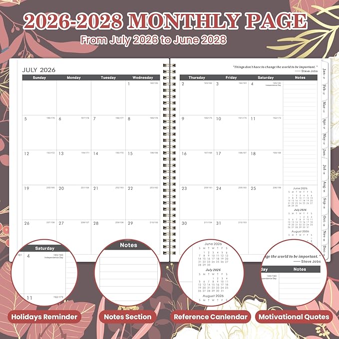 2026-2028 Monthly Planner - 2 Year Monthly Planner/Calendar 2026-2028, July 2026 - June 2028, 11" x 9", 24 Monthly Planner with Tabs, Back Pocket, Holidays, Twin-Wire Binding, Note Pages