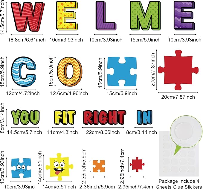 Pajean Welcome Bulletin Board Set with Puzzle Pieces for Classroom Decorations Chic Sign Cutouts Wall Art School Decor Educational Supplies Class Door Decoration You Fit Right in (Classic Color)