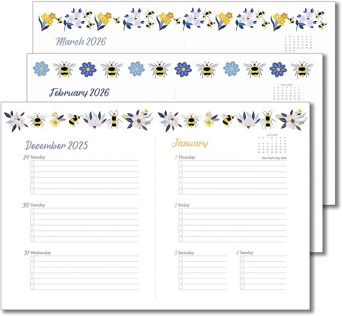High Note 2026 Planner, Weekly & Monthly Calendar Book with Flexible Cover, 2026 Planner with Goal and Project Planning Pages, 5.75" x 7.5", Garden Bee