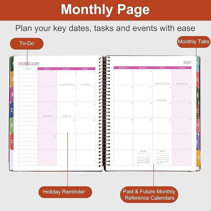Planner 2026-2027, Leather Two-Tone Planner, 18 Month Weekly and Monthly Planner Calendar with Tabs, Jul 2026–Dec 2027, Large 8.5" x 11" A4 Hardcover Spiral Agenda Planner for Home, School and Work （Rust Brown）
