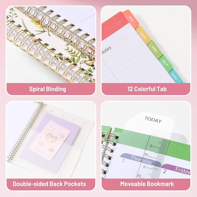 SUNEE Teacher Planner 2026-2027 Academic Year, 7 Periods Lesson Plan Book Jul 2026 - Jun 2027, 8.5"x11"Daily Weekly Monthly Organizers Horizontal Layout with Calendars, Bookmark, Tabs, Rainbow Stripes