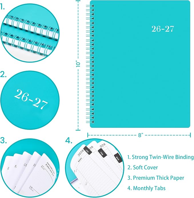 Planner 2026-2027 - Weekly & Monthly 2026-2027 Planner with Printed Tabs, Jul. 2026 - Jun. 2027, 8" x 10", Flexible Cover, Twin-Wire Binding, Premium Paper, Perfect Oganizer - Green