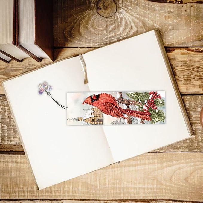 3Pcs DIY Diamond Art Painting Bookmarks with Colorful Butterfly Pendant PET Bookmark Ornament Double Sided Pattern Single Sided Diamond Book Marker Clip Gifts Tags-Cardinal