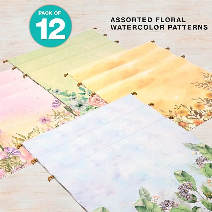 Global Printed Products Deluxe Designer Printed Hanging File Folders, 4 Patterns, Letter Size, 12/pk (Watercolor Floral)