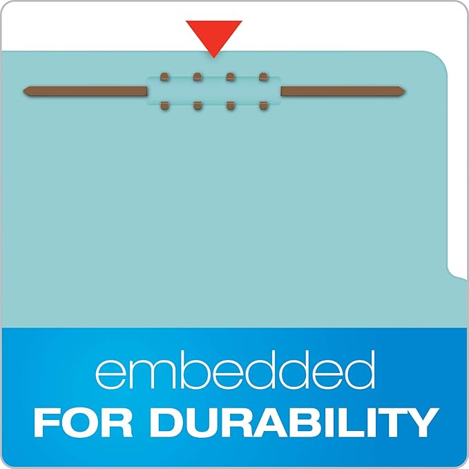 Pendaflex Pressboard Classification File Folders, 3 Dividers, 2" Embedded Fasteners, 2/5 Tab Cut, Letter Size, Light Blue, Box of 10 (24094), Specialty