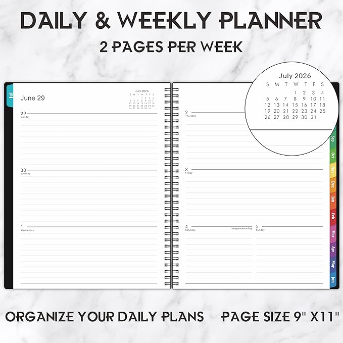 Planner 2026-2027, Academic Planner2026-2027 - 2026-2027 Weekly and Monthly Planner, A4(9" x 11"), July 2026 - June 2027, Storage Pocket, Daily Agenda Book, College Organizer Notebook, Teacher Student Planning Book with Tabs, Enterprise