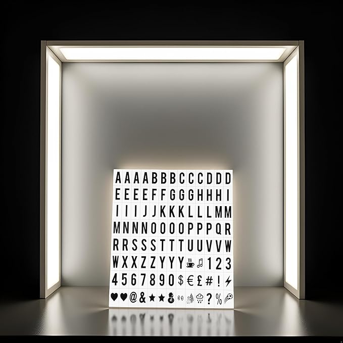 A Set 104Pcs Black Cinematic Lightbox Replacement Letters & Numbers Signs Black for A4 Light Up Letter Box Sign Message Board, Presentation Boards 65.4x35mm (LED Light Box is NOT Included!!)