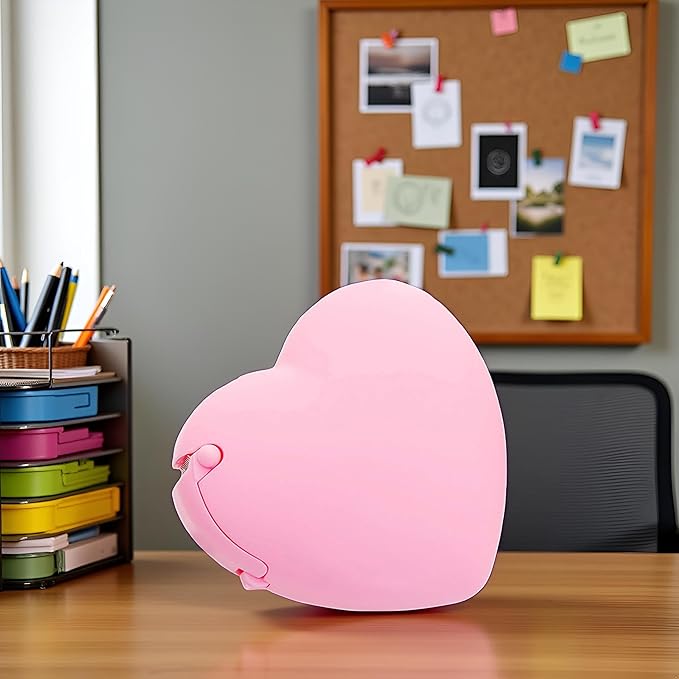 Pink Portable Candy Color Tape Dispenser Heart-Shaped Tape Dispenser Cute Roll Tape, Adhesives and Fasteners Tape Organizer Desk Home Office School Supply Tapes Office Tape Dispensers Office Supplies