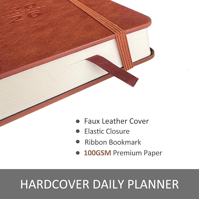 Daily Planner 2026, Calendar 2026 Agenda Planner Daily Journal Notebook 8.5"x5.8", January 2026 to December 2026, Faux Leather Cover (Brown, 8.5"×5.75")