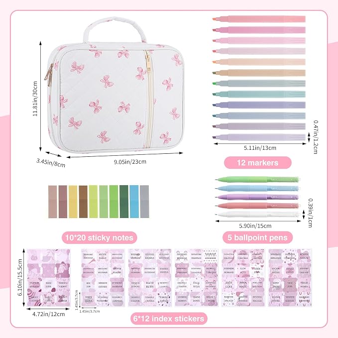 BESARME Pink Bow Bible Cover Case for Women, Large Bible Case Bibles Bag Bibles Study Supplies Christian Gifts Religious Bridal Shower Gifts for Girls