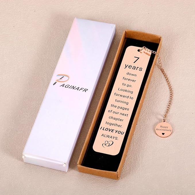 7 Year Anniversary Copper Gifts for Him Her, Copper Gifts for 7th Anniversarys, 7th Wedding Anniversary for Wife Husband Couple, 7 Year Coppers Anniversarys Bookmark Gift for 7 Year Couple Women Men
