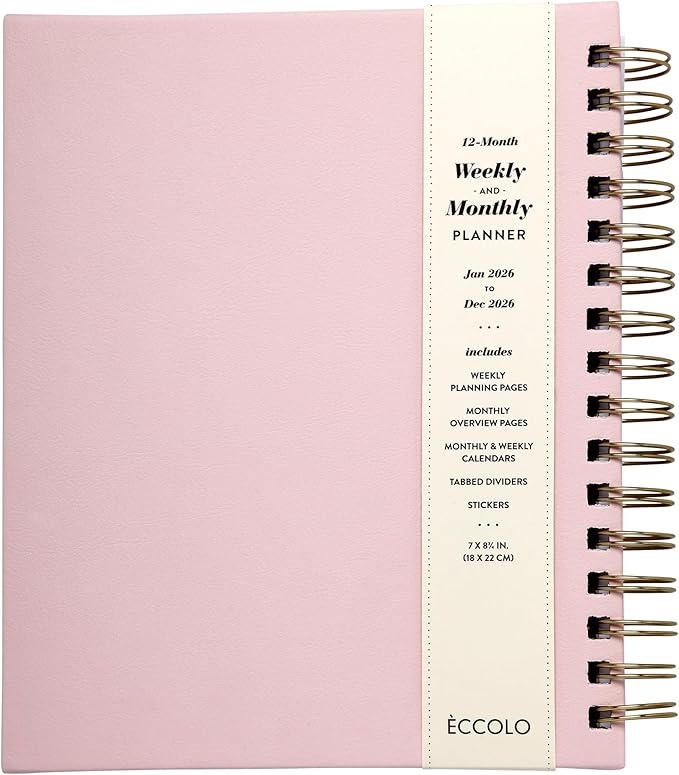 WORLD TRAVELER 2026 Planner Weekly and Monthly - 7'' x 8.75'' Hard Cover January December Spiral Daily Planner 2026 To Do List, Size 7X8.75, Pink Daily